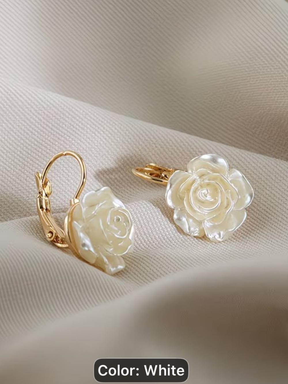 White Rose Drop Earrings - Classic Floral Women Jewelry